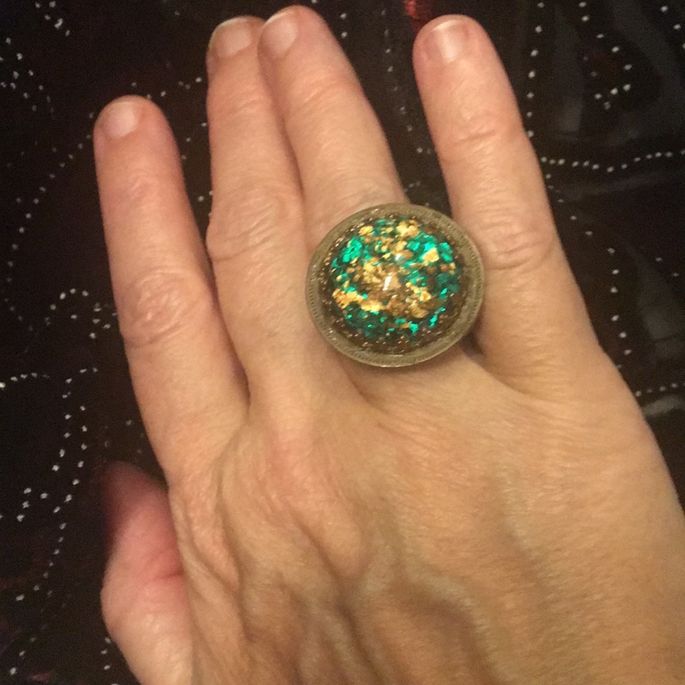 Vintage Confetti  Button Ring